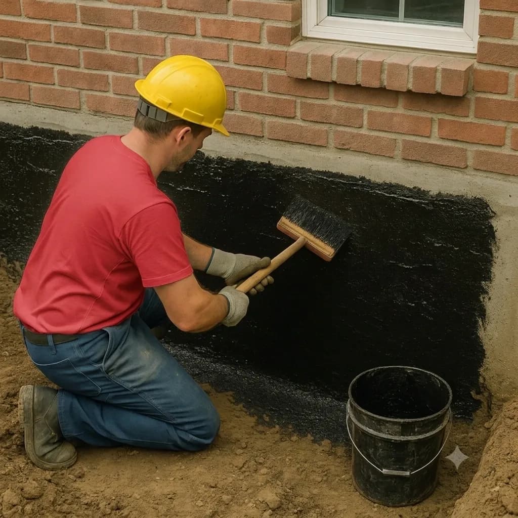 Worker damn proofing a wall 
