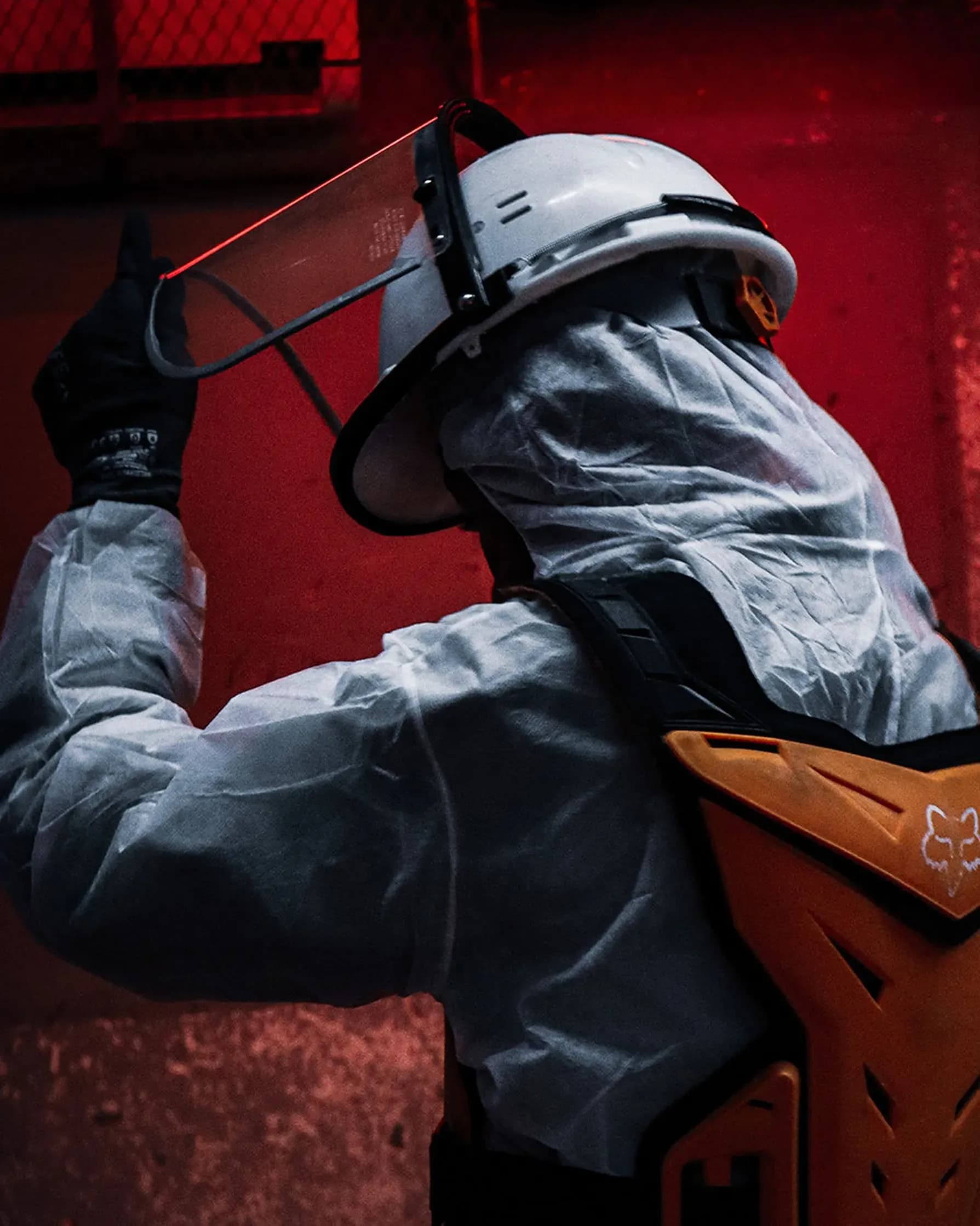 Professional asbestos remediation team inspecting a commercial property