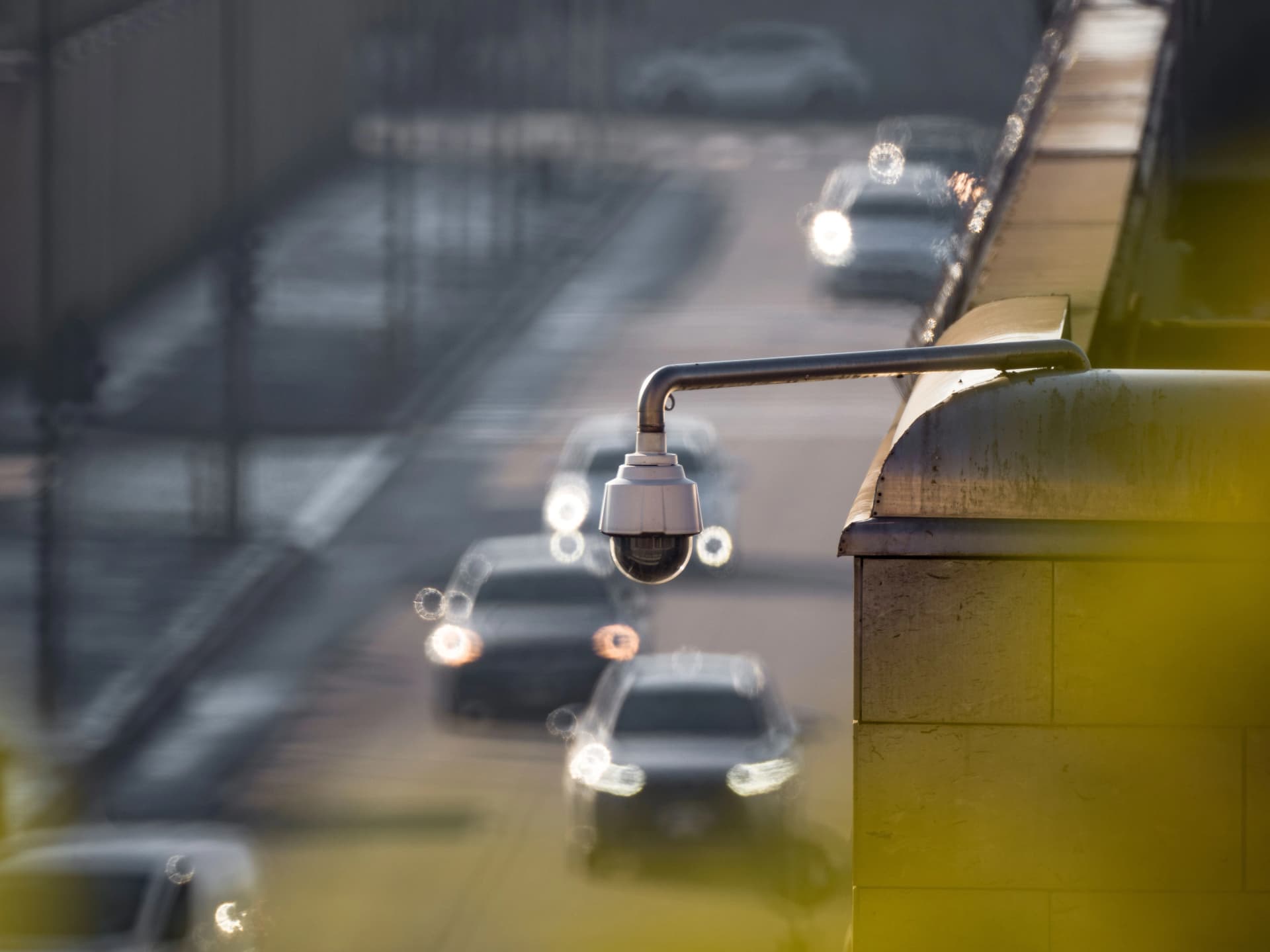CCTV camera monitoring a road and surrounding area