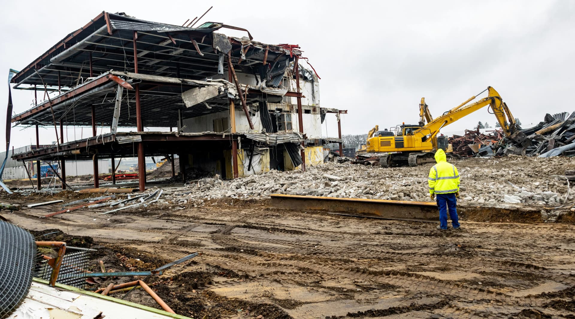 Demolition materials being segregated for recycling and responsible disposal