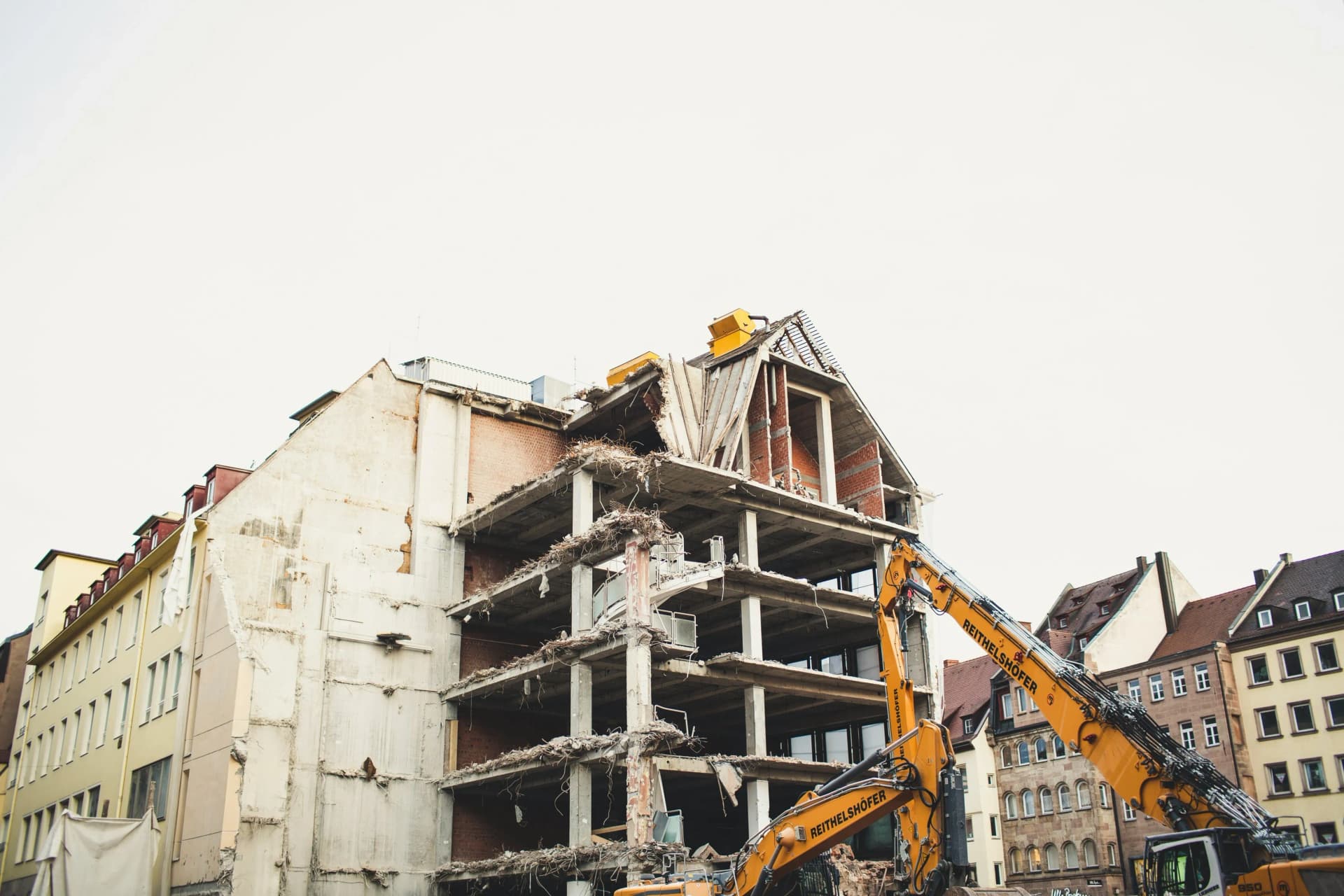 Controlled demolition works at a commercial construction site