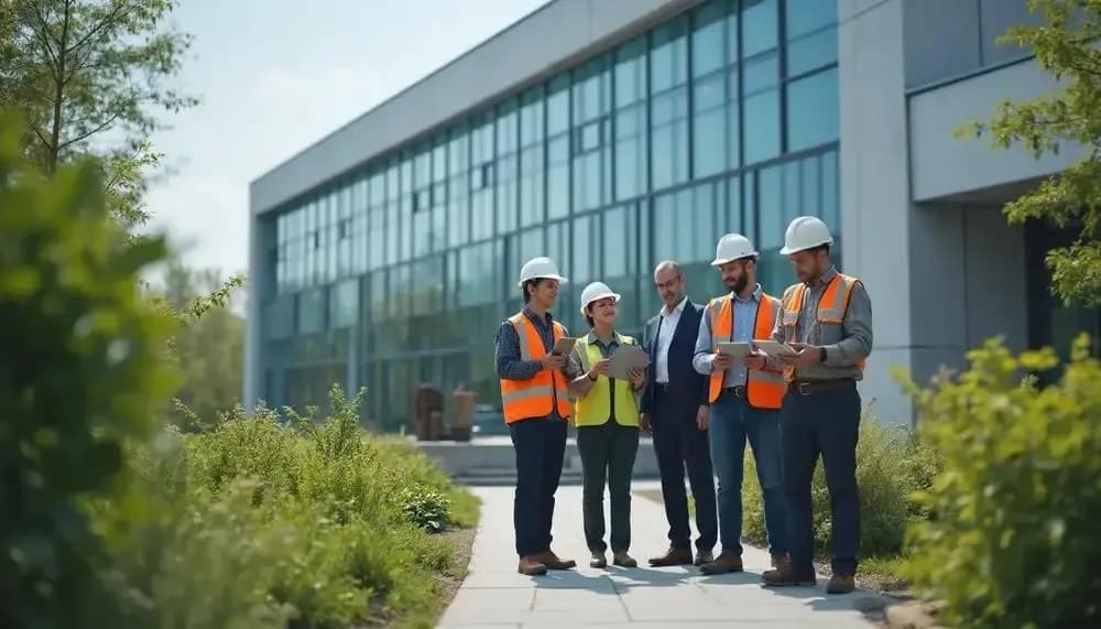 Facility management professional inspecting building systems and equipment at a commercial property.