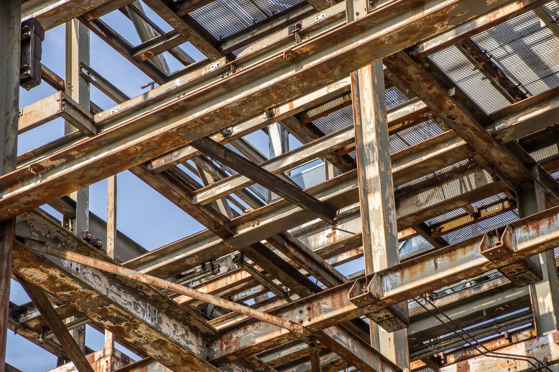 Structural steelwork being inspected for intumescent coating requirements