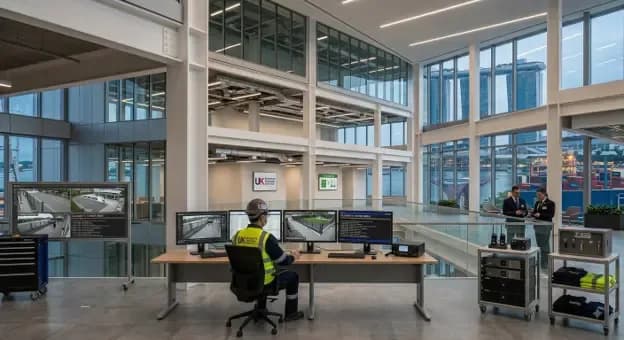 Professional security personnel working at a commercial site as part of a UK security staffing service.