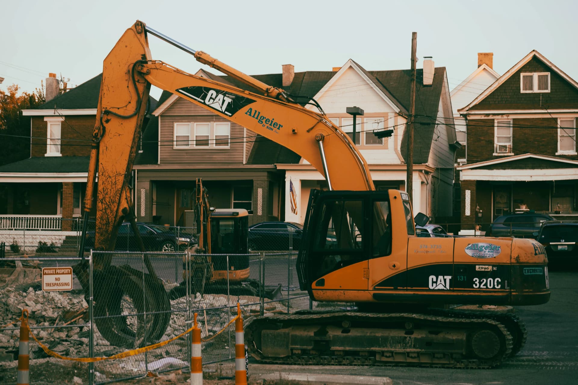 small demolition work being carried out at an outdoor site.